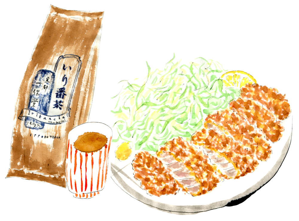 ジューシーとんかつ と あと口すっきりいり番茶。