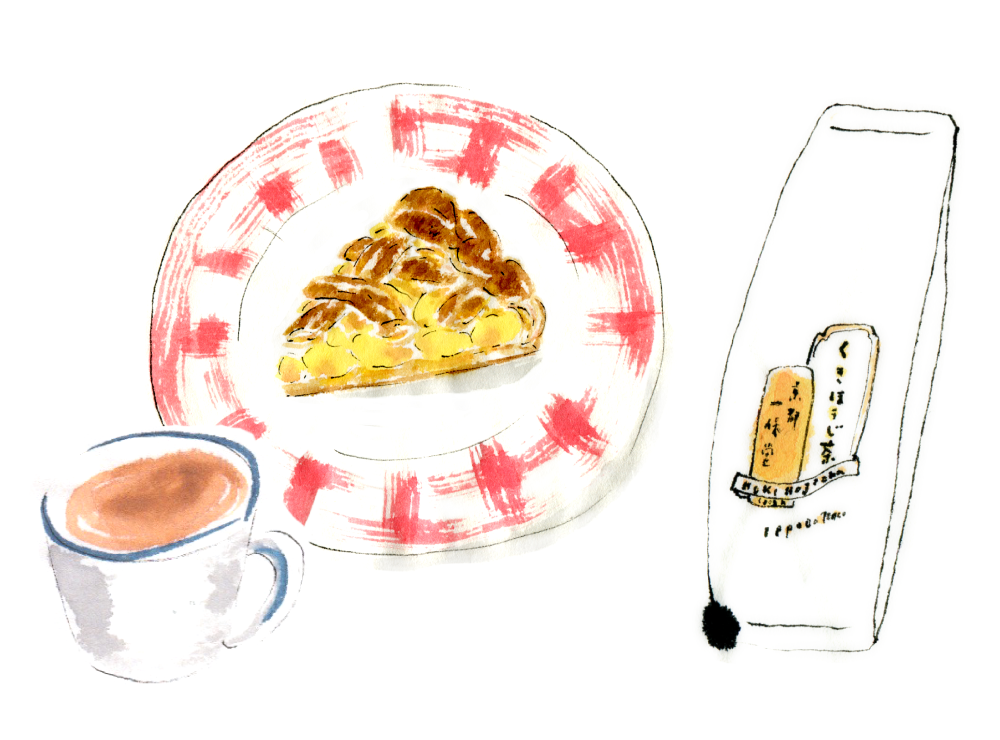 アップルパイとくきほうじ茶。