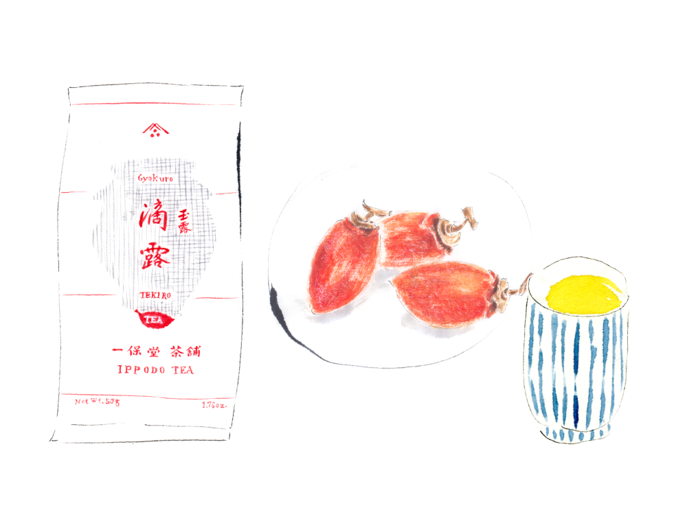 干し柿と玉露滴露。