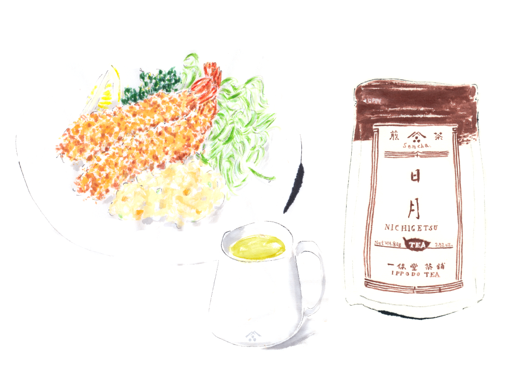 エビフライと煎茶日月。