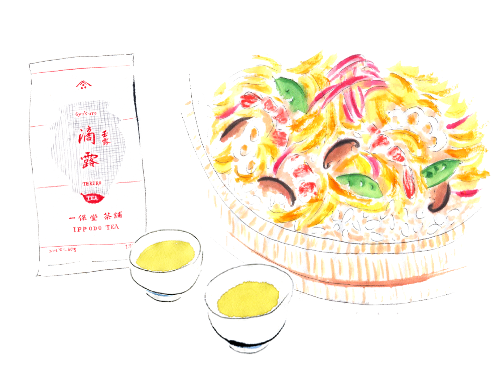 ちらし寿司と玉露滴露。