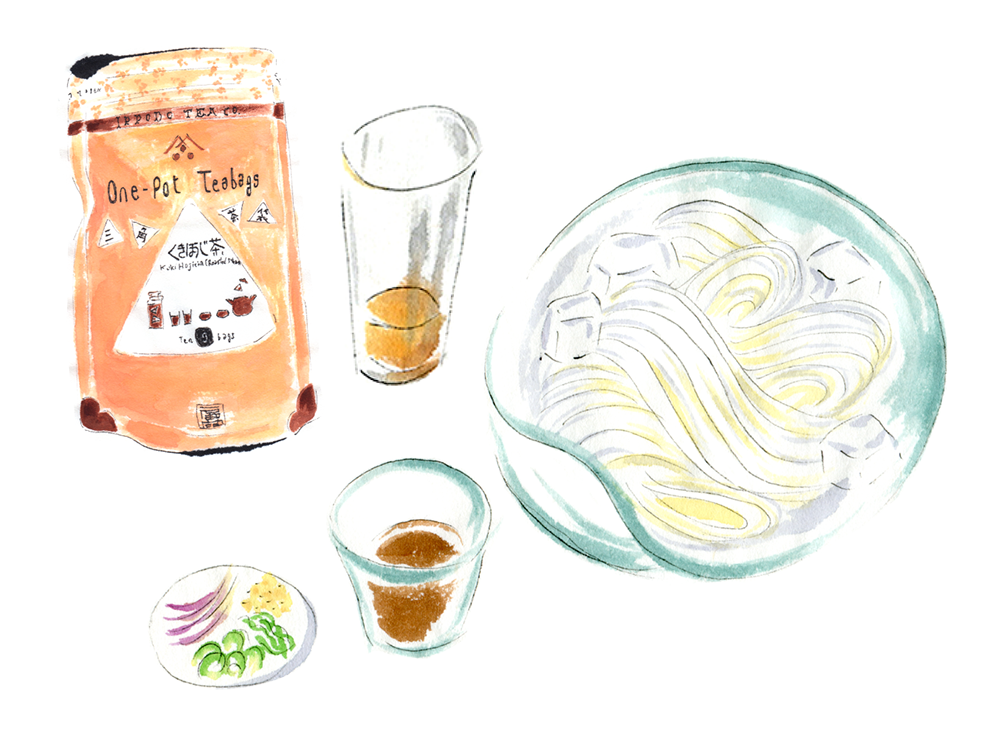 そうめんと三角茶袋くきほうじ茶。