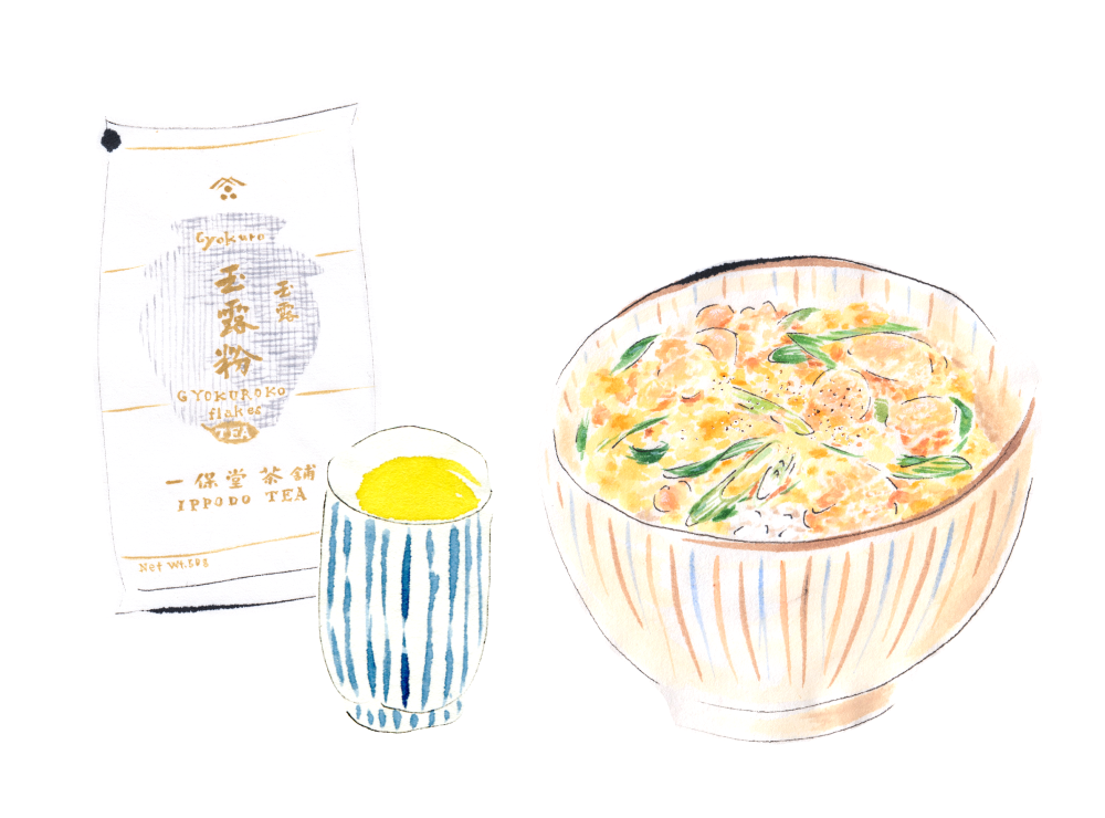 親子丼と玉露粉。