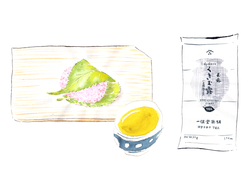 桜餅とくき玉露。