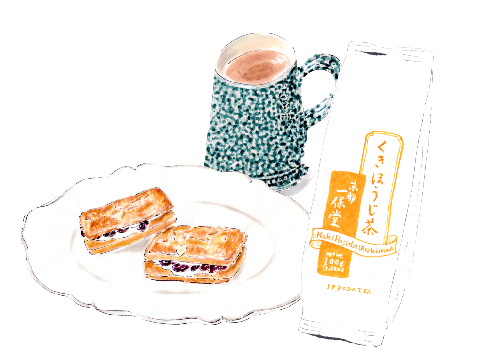 レーズンバターサンドと<br>くきほうじ茶。