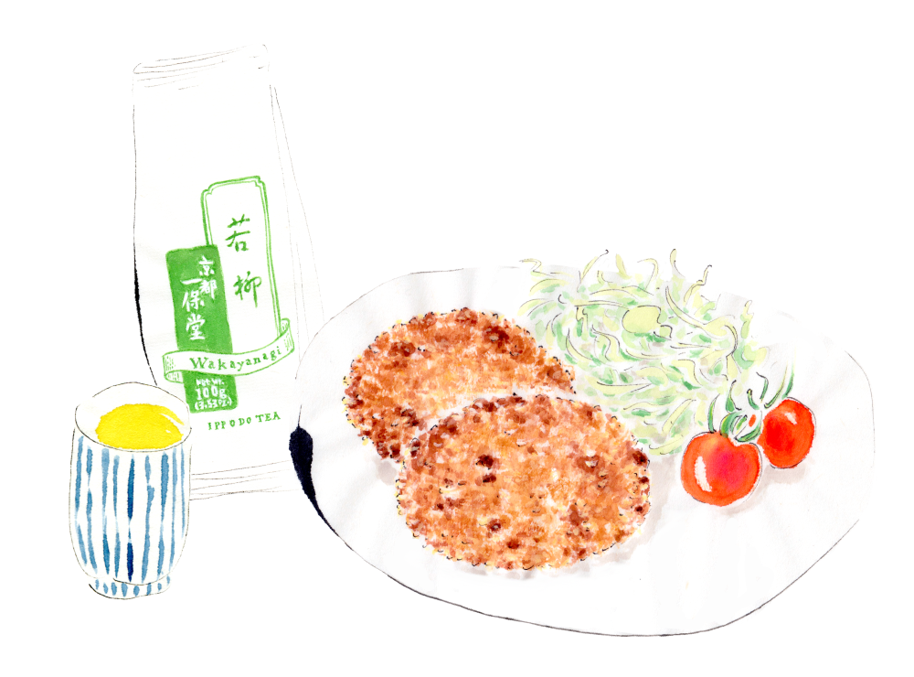 コロッケと若柳。