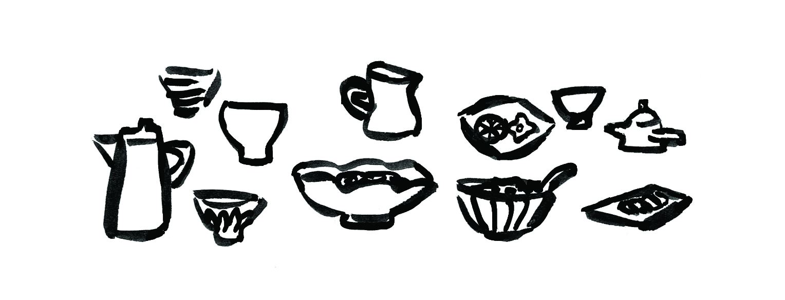 急須・湯呑み・器や菓子のイラスト